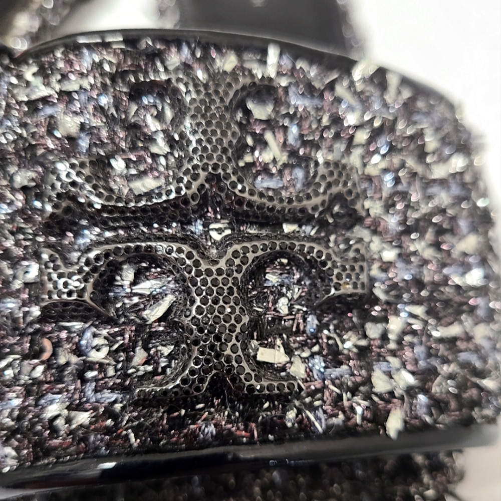 Tory Burch Eleanor Slide Sandals Pavé Logo Silver Confetti/Perfect Black Sz 8 - Picture 8 of 14